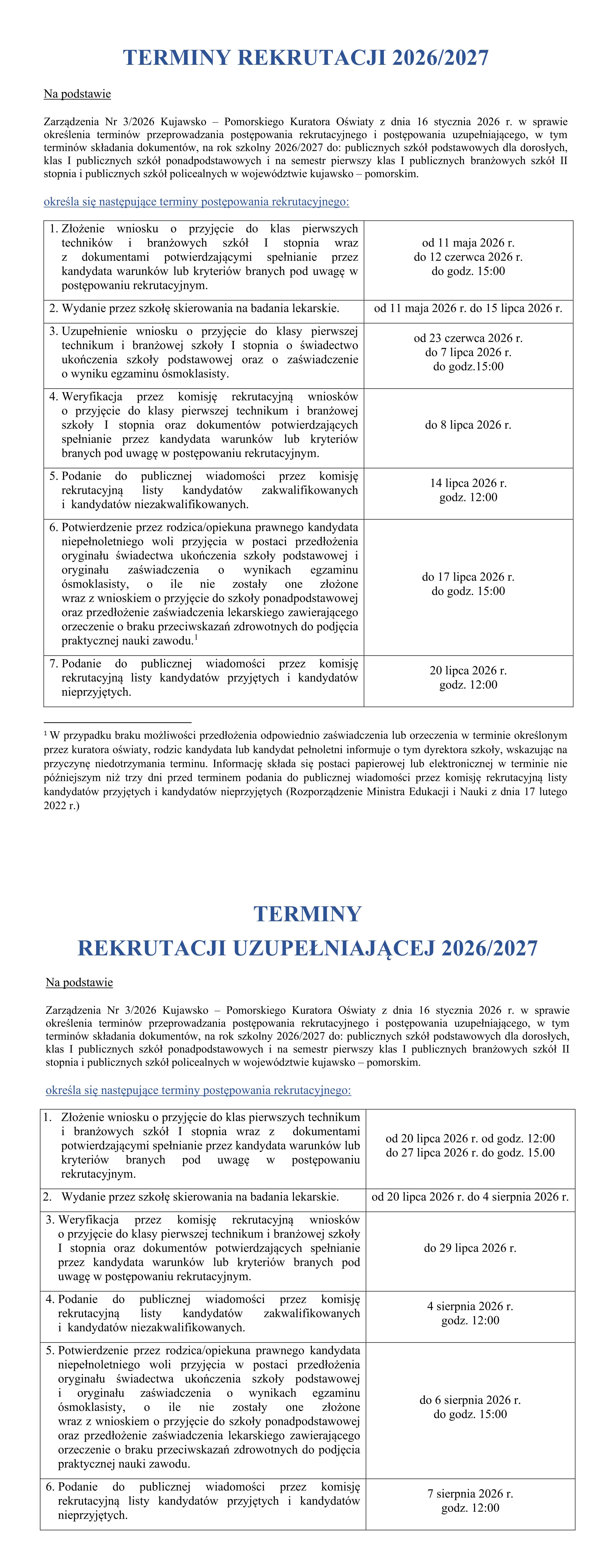 Terminy rekrutacji 2026/27
